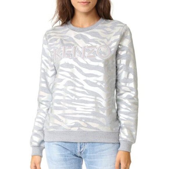 KENZO Iridescent Silver Tiger Stripes Crewneck Pullover Sweatshirt S Gray $355 - Picture 16 of 16